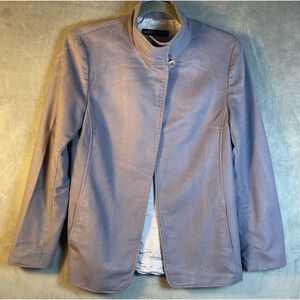 Lafayette 148 Women’s Wool Cashmere Blue Gray One Button‎ Mock Neck Jacket Sz 6